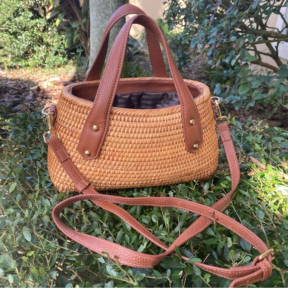 Civico 93 Woven Structure Basket Bag Leather Crossbody Handbag Purse Italy - Picture 2 of 13